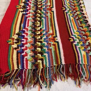 Hand Crochet Farmhouse Afghan Lap Blanket Throw Navajo Reversible Fringed 80x64